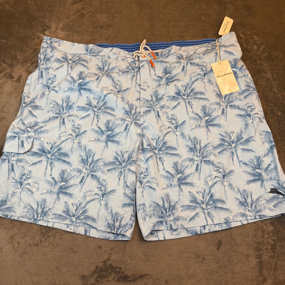 Tommy Bahama Baja Breezy Palms Swim Trunks Mens 4XLB Blue Palm Tree UPF 30 NWT